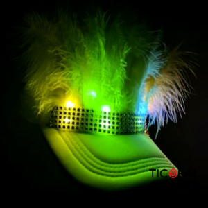 SOMBRERO GORRA TRUCKER LUJO CON PLUMAS CON LUZ VERDE FLUO x 1